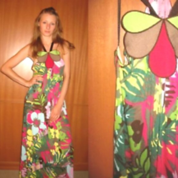 $895! NWT MISSONI HAWAIIAN LOTUS APPLIQUE MAXI DRESS IT 42 / US 6 - Picture 1 of 6